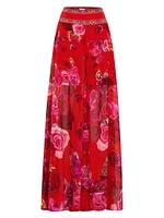 Floral Silk Wide-Leg Pants