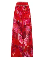 Floral Silk Wide-Leg Pants