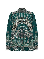 Chain-Print Silk Long-Sleeve Blouse