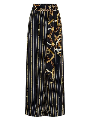 Chain-Print Silk Wide-Leg Pants