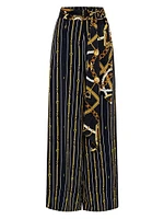 Chain-Print Silk Wide-Leg Pants