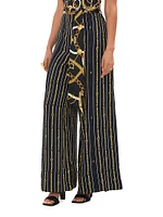 Chain-Print Silk Wide-Leg Pants