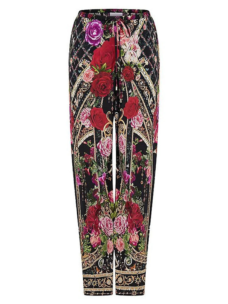 Floral Silk Drawstring Pants