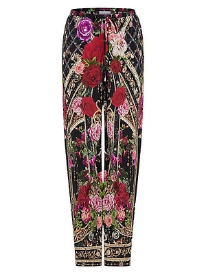 Floral Silk Drawstring Pants