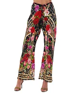 Floral Silk Drawstring Pants