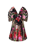 Floral Taffeta Bow Minidress