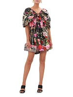 Floral Taffeta Bow Minidress