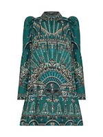 Chain Silk Puff-Sleeve Minidress