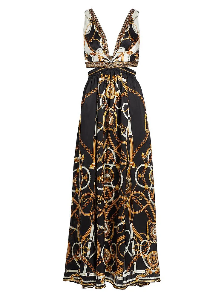 Status Print Silk Cut-Out Maxi Dress