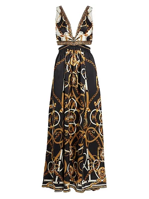 Status Print Silk Cut-Out Maxi Dress