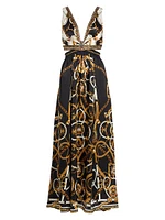 Status Print Silk Cut-Out Maxi Dress