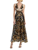 Status Print Silk Cut-Out Maxi Dress