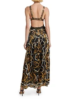 Status Print Silk Cut-Out Maxi Dress