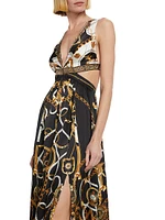 Status Print Silk Cut-Out Maxi Dress