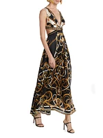 Status Print Silk Cut-Out Maxi Dress