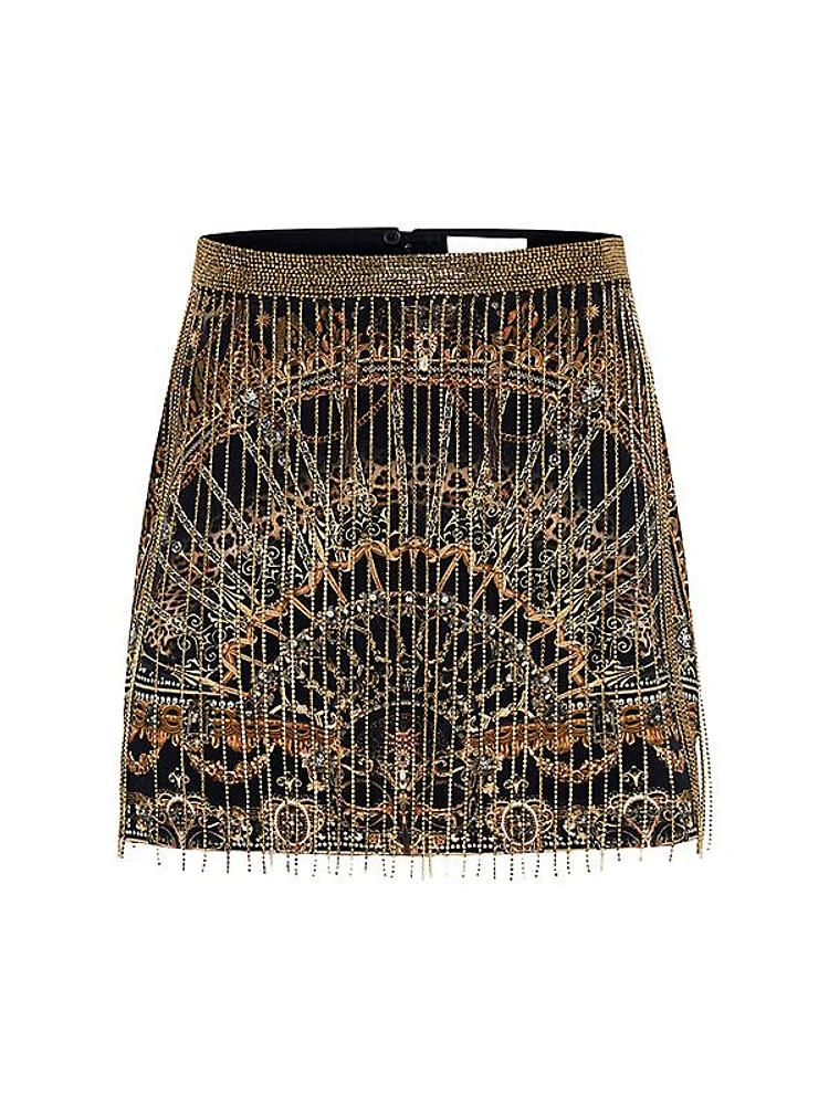 Trompe-L'œil Crystal-Embellished Silk Miniskirt