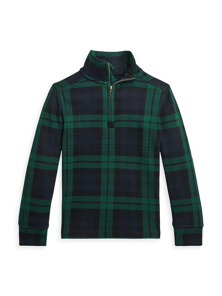 Little Boy's & Plaid Cotton Half-Zip Turtleneck Sweatshirt