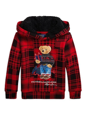 Little Boy's & Boy's Festive Polo Bear Plaid Cotton-Blend Hoodie