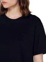Cropped T-Shirt With Rhinestones