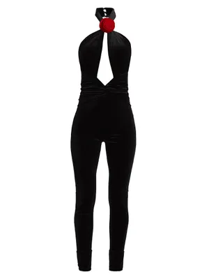 Abreen Velvet Skinny Jumpsuit