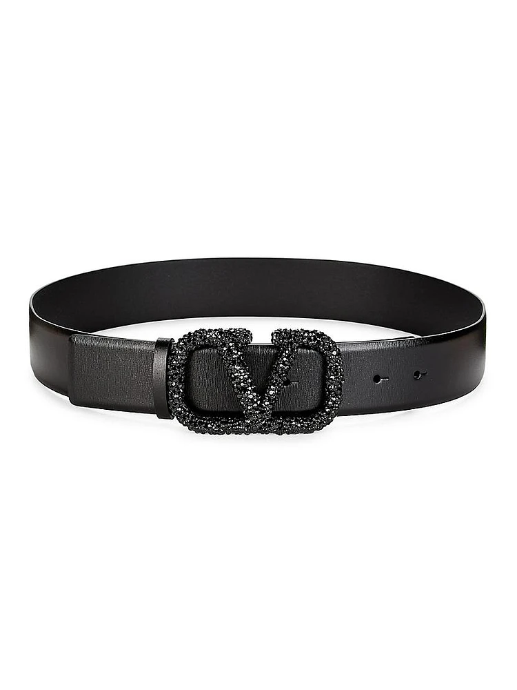 VLogo Signature Embellished Buckle Leather Belt