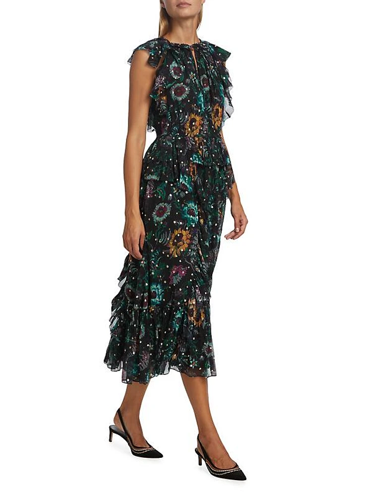 Adrienne Silk Floral Midi-Dress