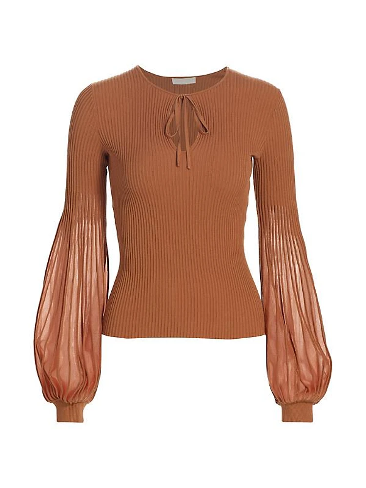 Lenora Balloon-Sleeve Rib-Knit Sweater