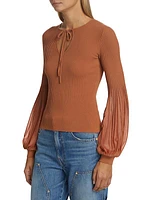 Lenora Balloon-Sleeve Rib-Knit Sweater