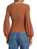 Lenora Balloon-Sleeve Rib-Knit Sweater