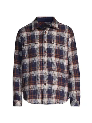 Berkshire Herringbone Plaid Button-Front Shirt Jacket