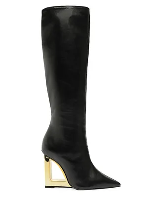 Filipa 100MM Architectural Wedge-Heel Leather Tall Boots