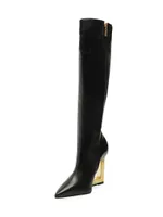 Filipa 100MM Architectural Wedge-Heel Leather Tall Boots
