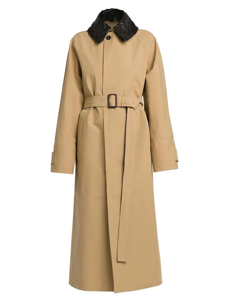 Leather-Embellished Cotton-Blend Trench Coat