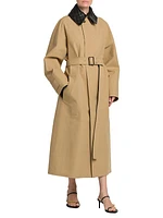 Leather-Embellished Cotton-Blend Trench Coat