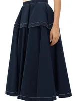 Tiered Pleated Midi-Skirt