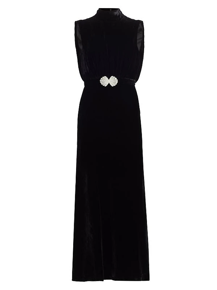 Fleur Embellished Velvet Maxi Dress