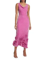 Asher Draped Floral Velvet Midi-Dress