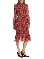 Isa Ruffled Printed Silk Midi-Dress