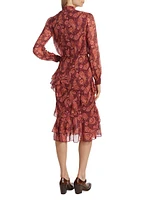 Isa Ruffled Printed Silk Midi-Dress