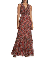 Rita Printed Silk Ruffle Dress