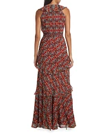 Rita Printed Silk Ruffle Dress