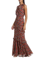 Rita Printed Silk Ruffle Dress