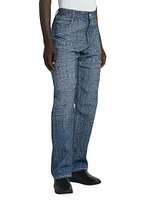 Enlarged Textured Denim Print Trousers