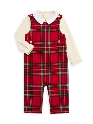 Baby Boy's Bodysuit & Plaid Overalls