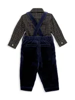 Baby Boy's Plaid Shirt & Velvet Overalls Set