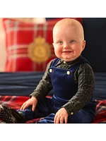 Baby Boy's Plaid Shirt & Velvet Overalls Set