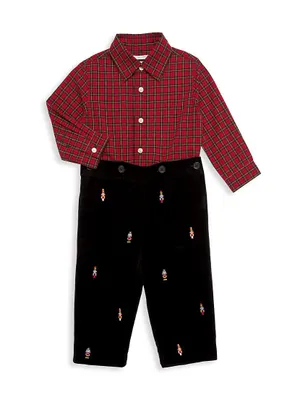 Baby Boy's 2-Piece Tartan Shirt & Nutcracker Velvet Pants