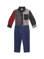 Baby Boy's 2-Piece Mixed Media Plaid Shirt & Pants Set