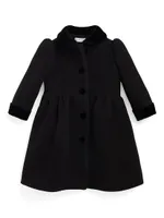 Baby Girl's Wool Velvet-Trim Coat