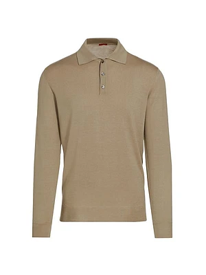 Wool Long-Sleeve Polo Shirt